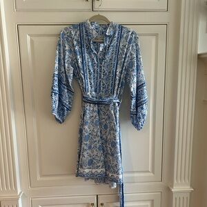 Sue Sartor Flounce tie waist mini long sleeve Dress L